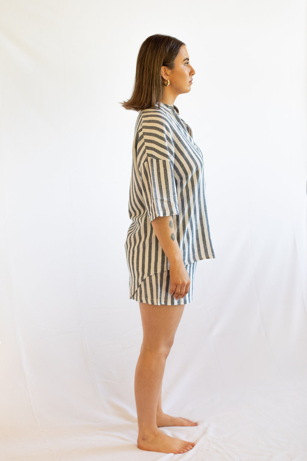 Evie Navy Stripe Linen Short Set