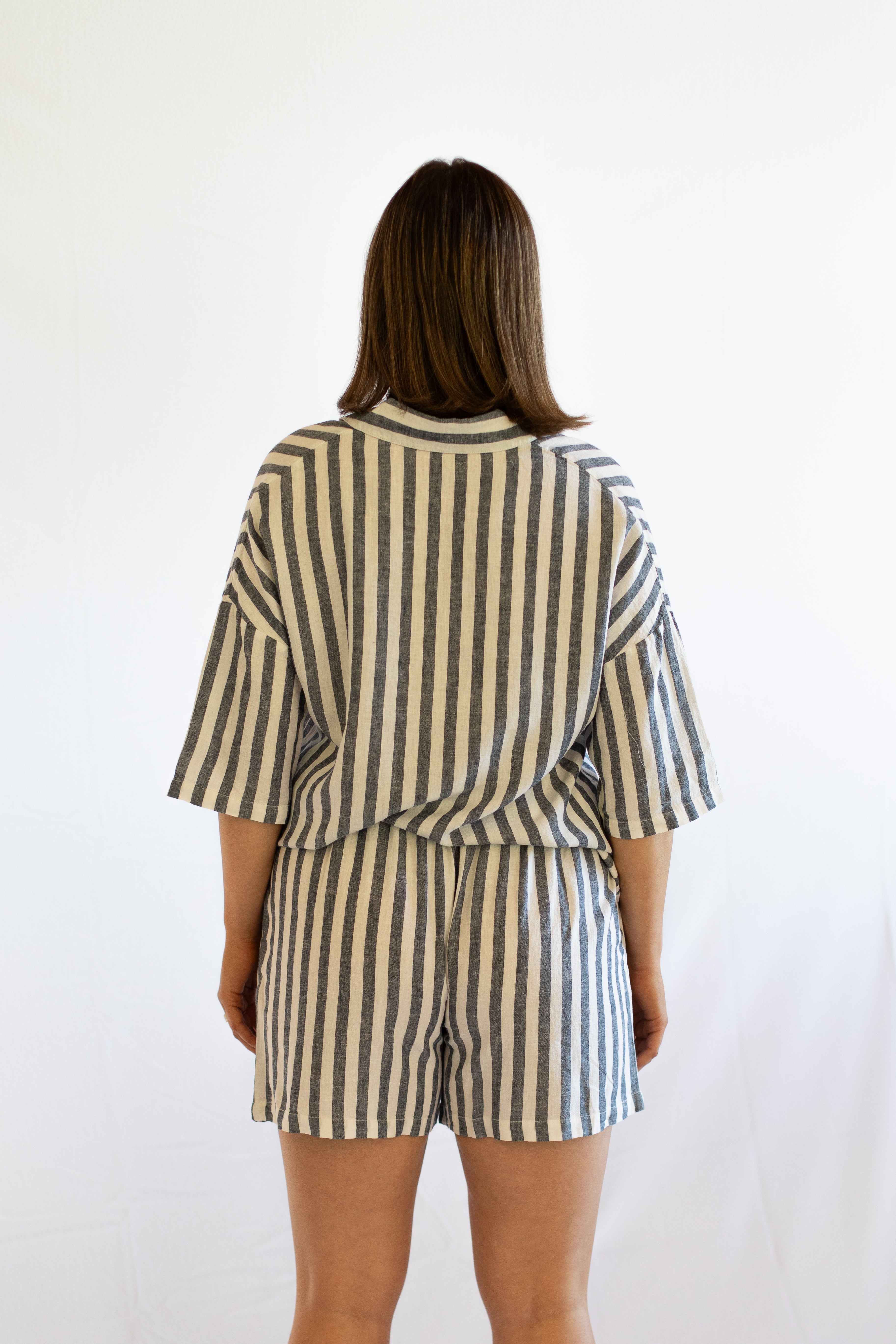 Evie Navy Stripe Linen Short Set