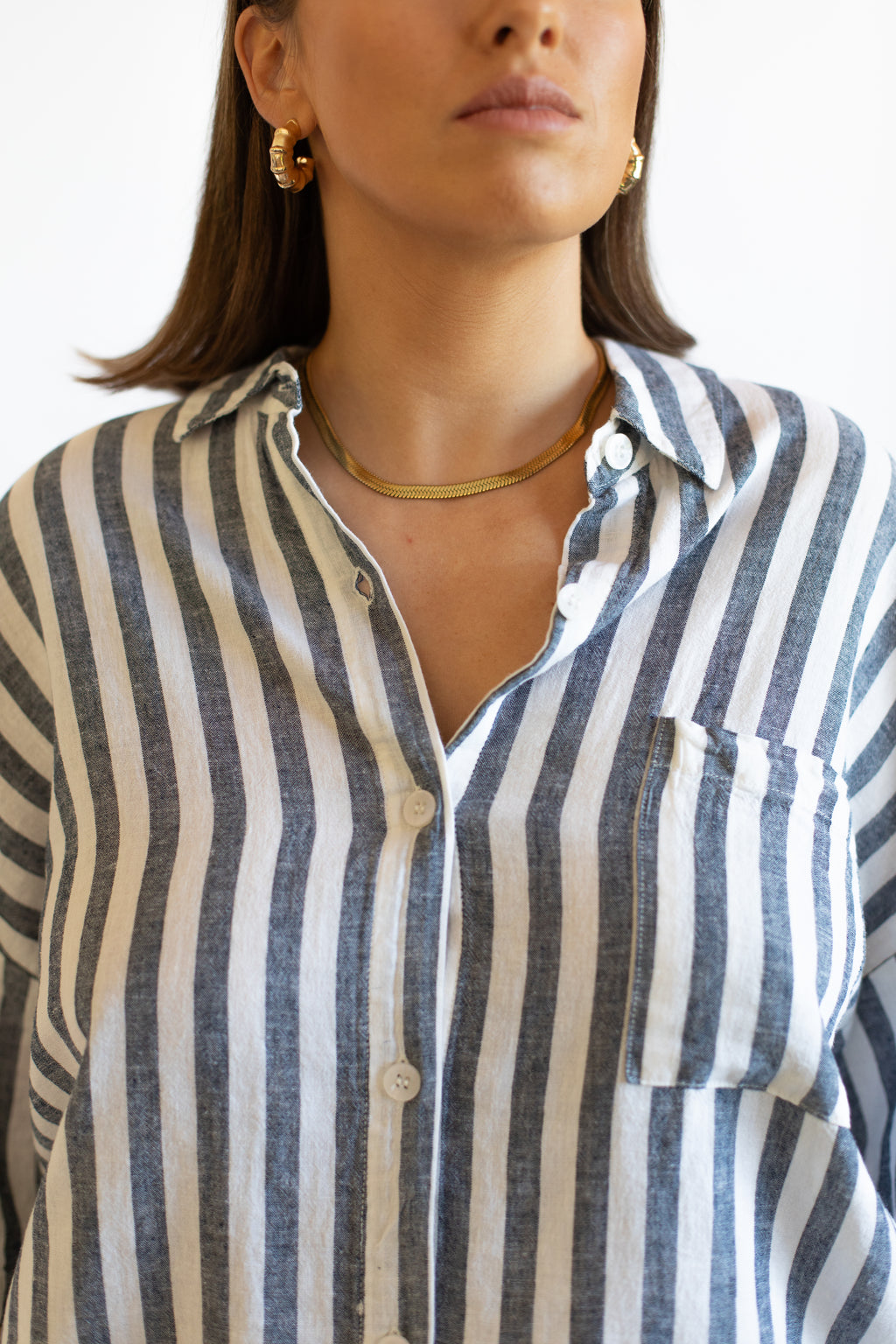 Evie Navy Stripe Linen Short Set