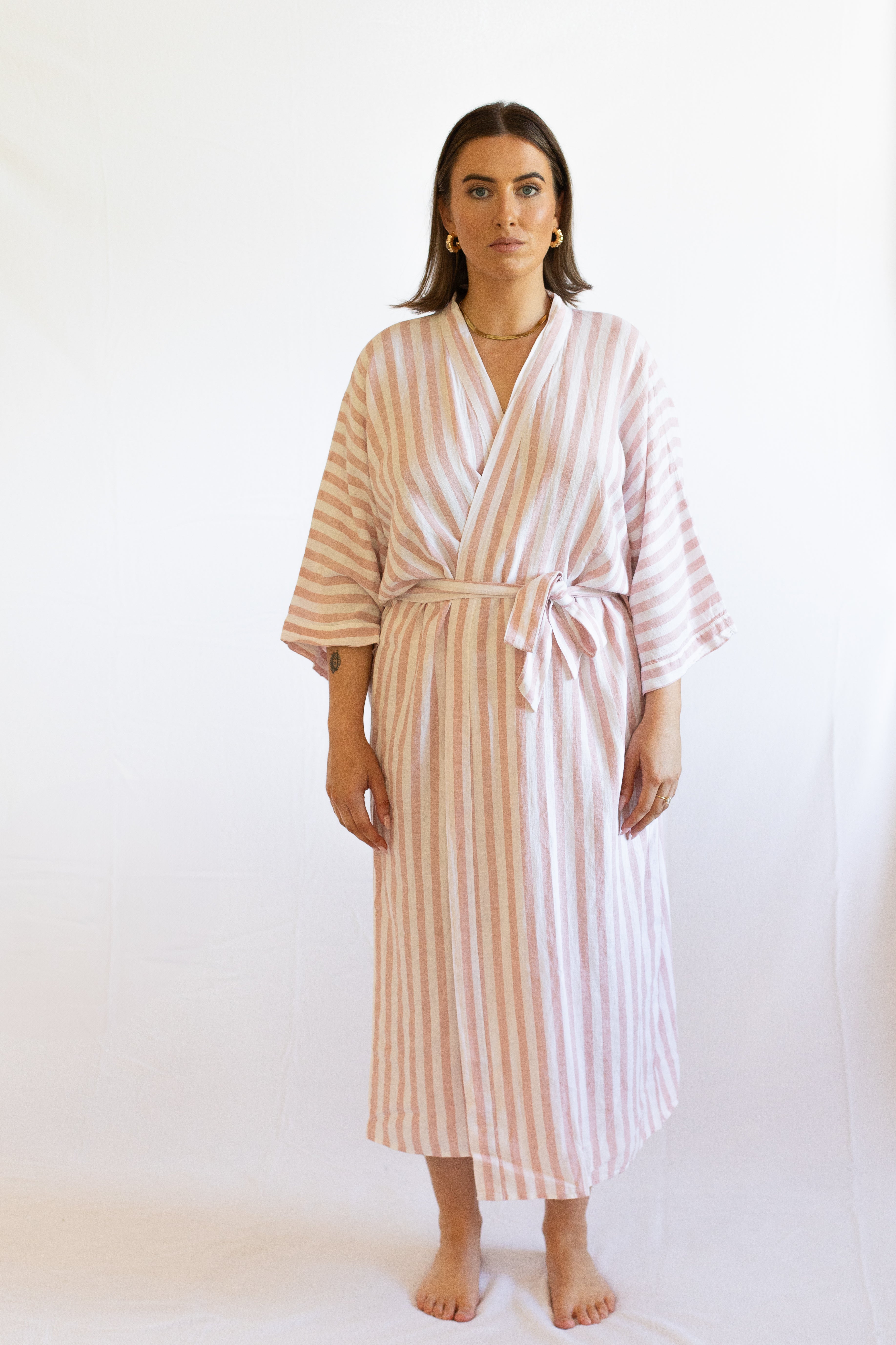 Sunny Pink Stripe Linen Robe