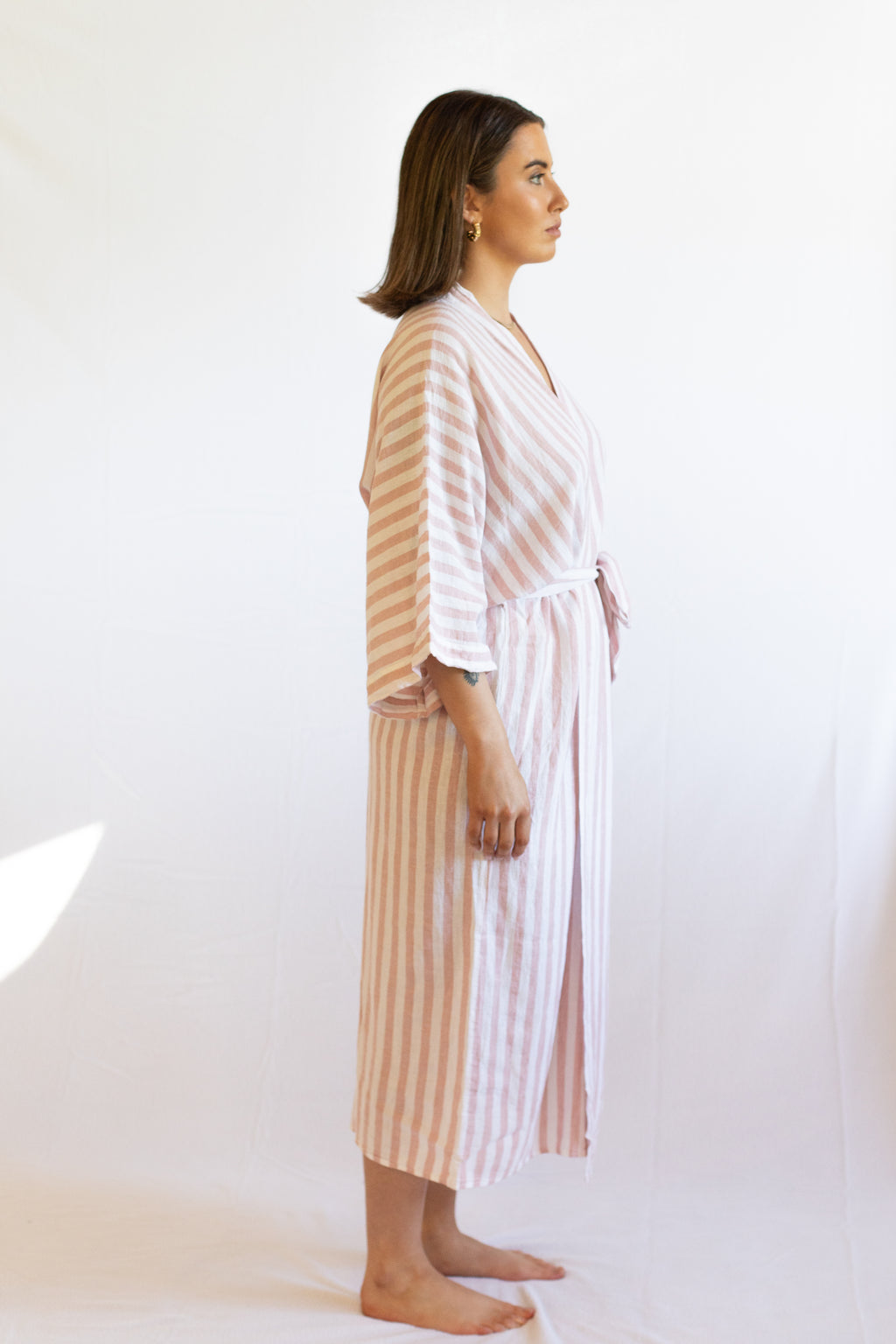 Sunny Pink Stripe Linen Robe