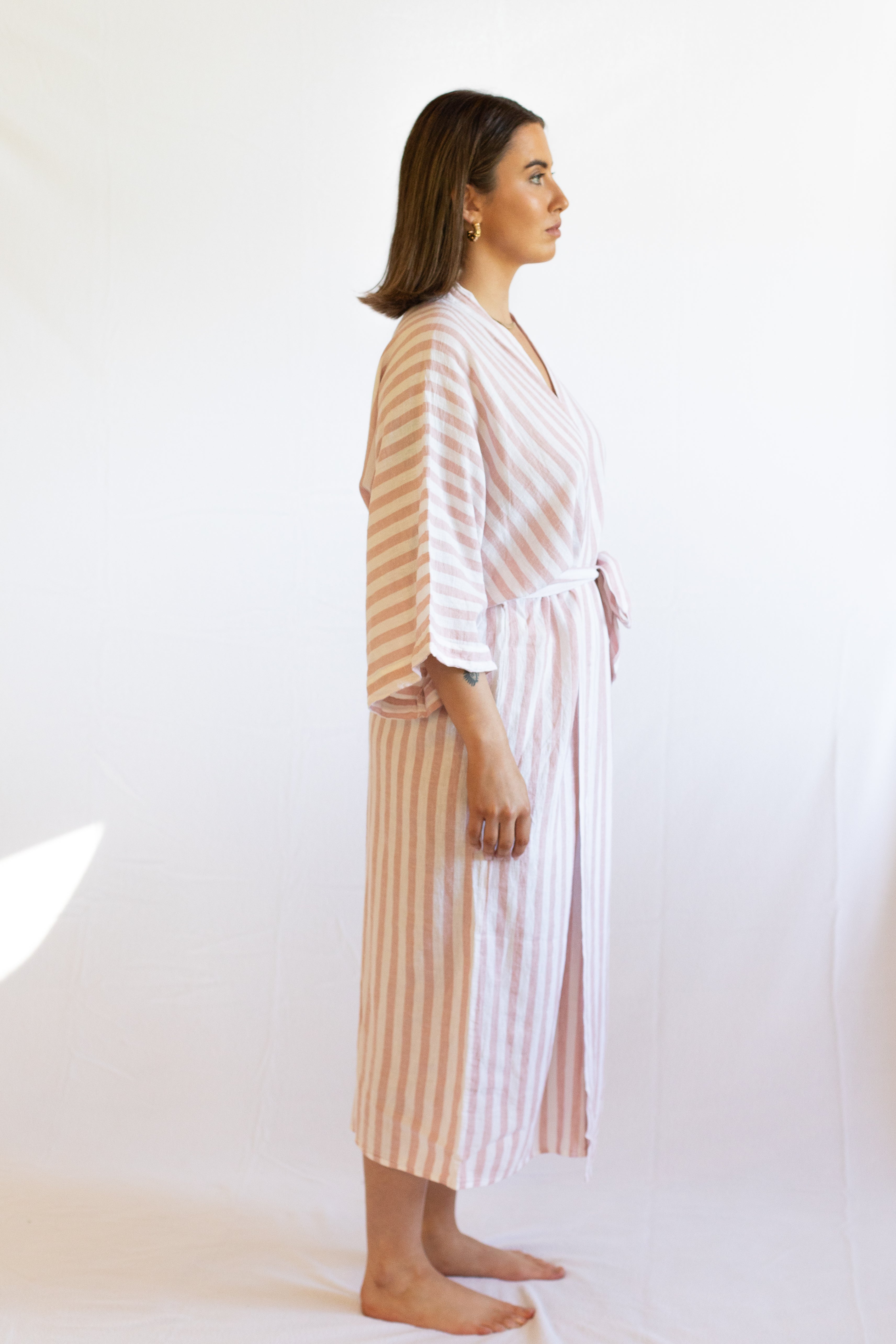 Sunny Pink Stripe Linen Robe
