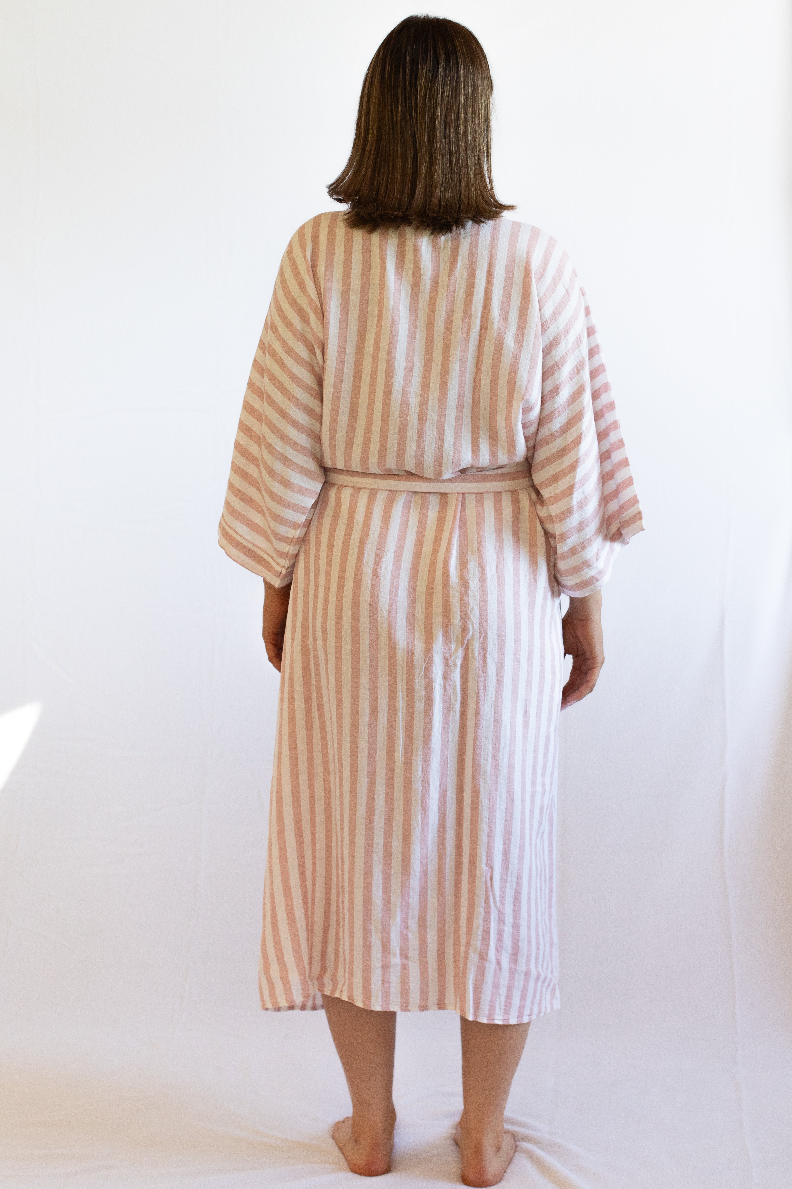 Sunny Pink Stripe Linen Robe