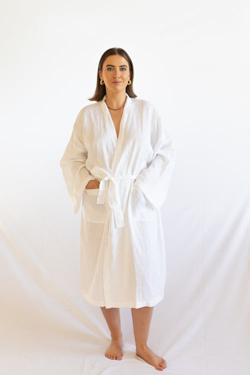 Mia White Linen Robe