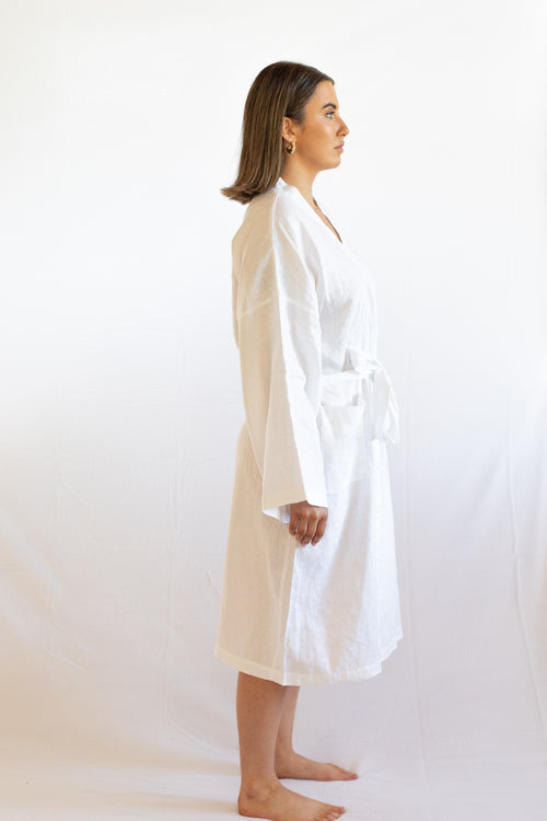 Mia White Linen Robe