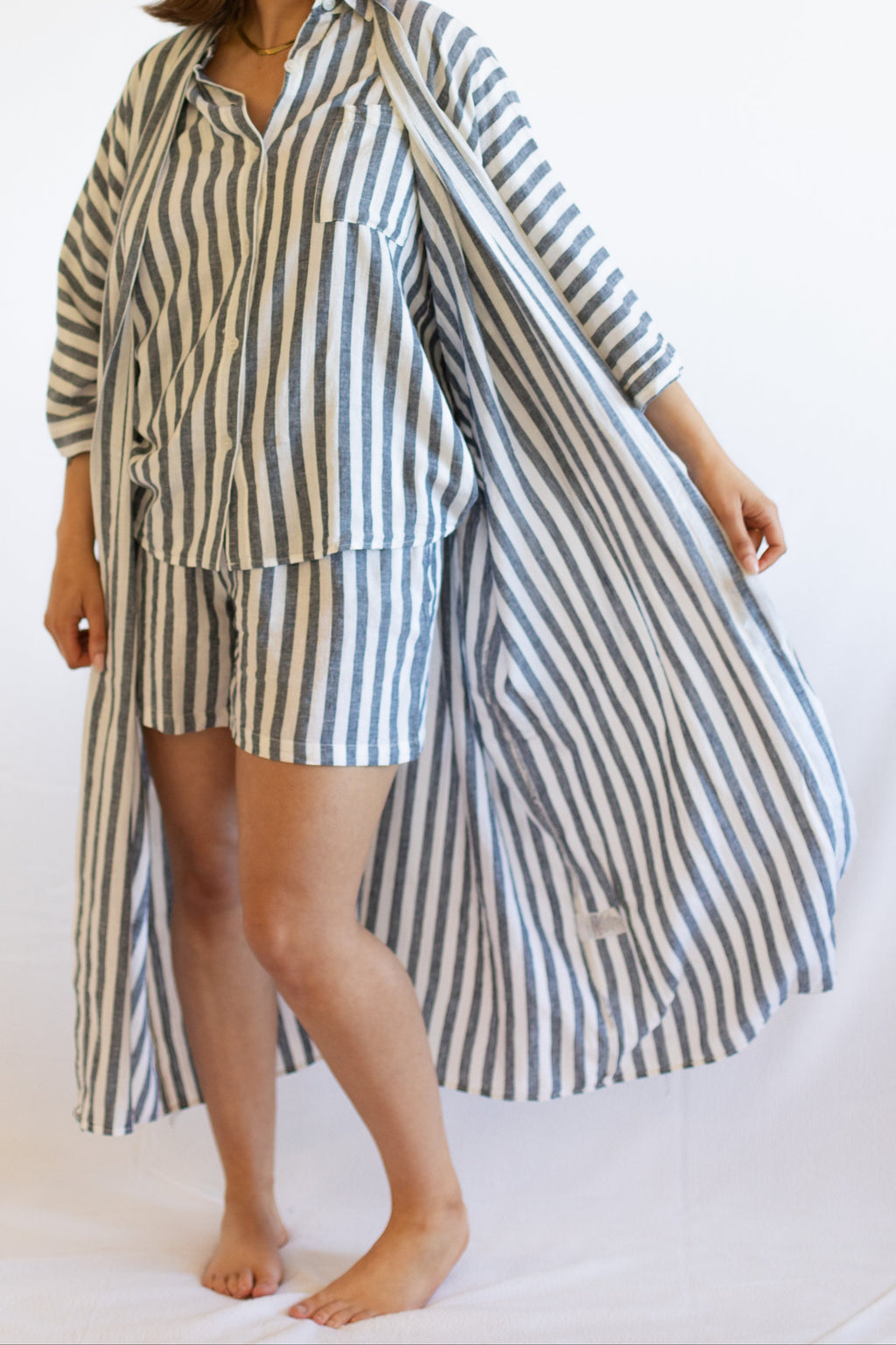 Sunny Navy Stripe Linen Robe