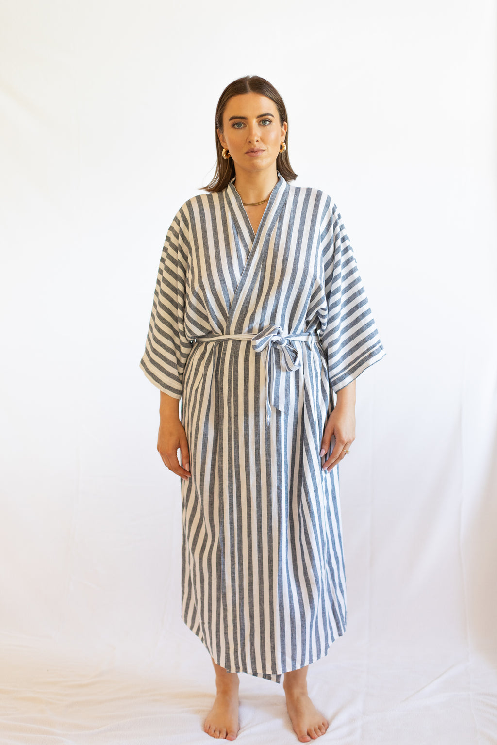 Sunny Navy Stripe Linen Robe
