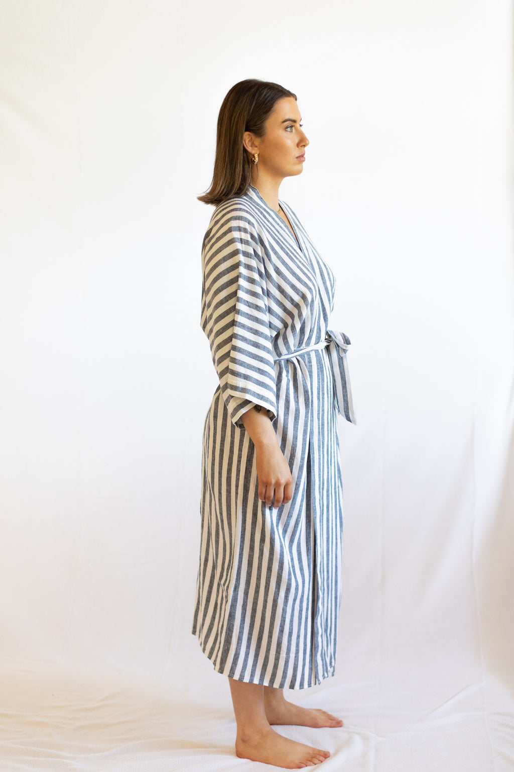 Sunny Navy Stripe Linen Robe