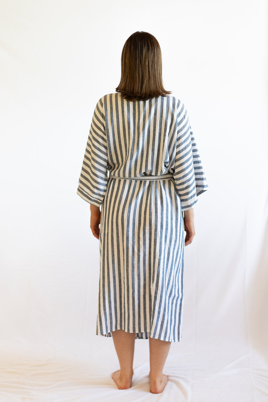 Sunny Navy Stripe Linen Robe